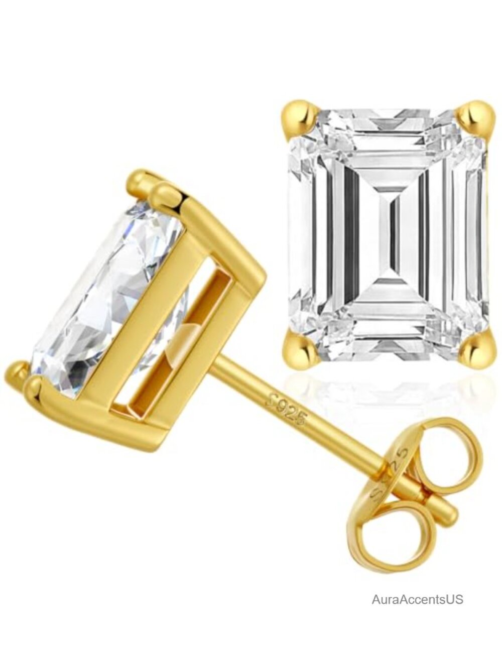 925 Sterling Silver Emerald Cut Square CZ Stud Earrings Hypoallergenic 5-8mm